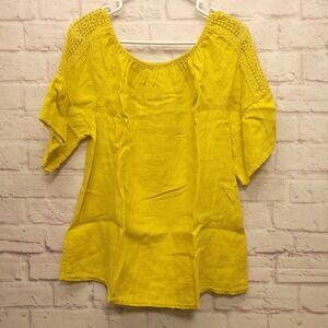 NEW Terzo Millennio Pure Linen Womens Top Size L Lacy Mustard Yellow‎ Resortwear
